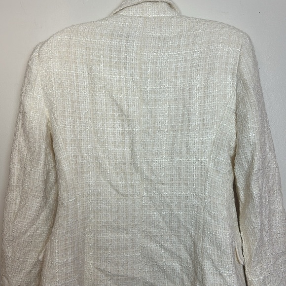 Zara Double Breasted Embossed Tweed Tailored Fit Ecru White Blazer Jacket - Picture 15 of 16